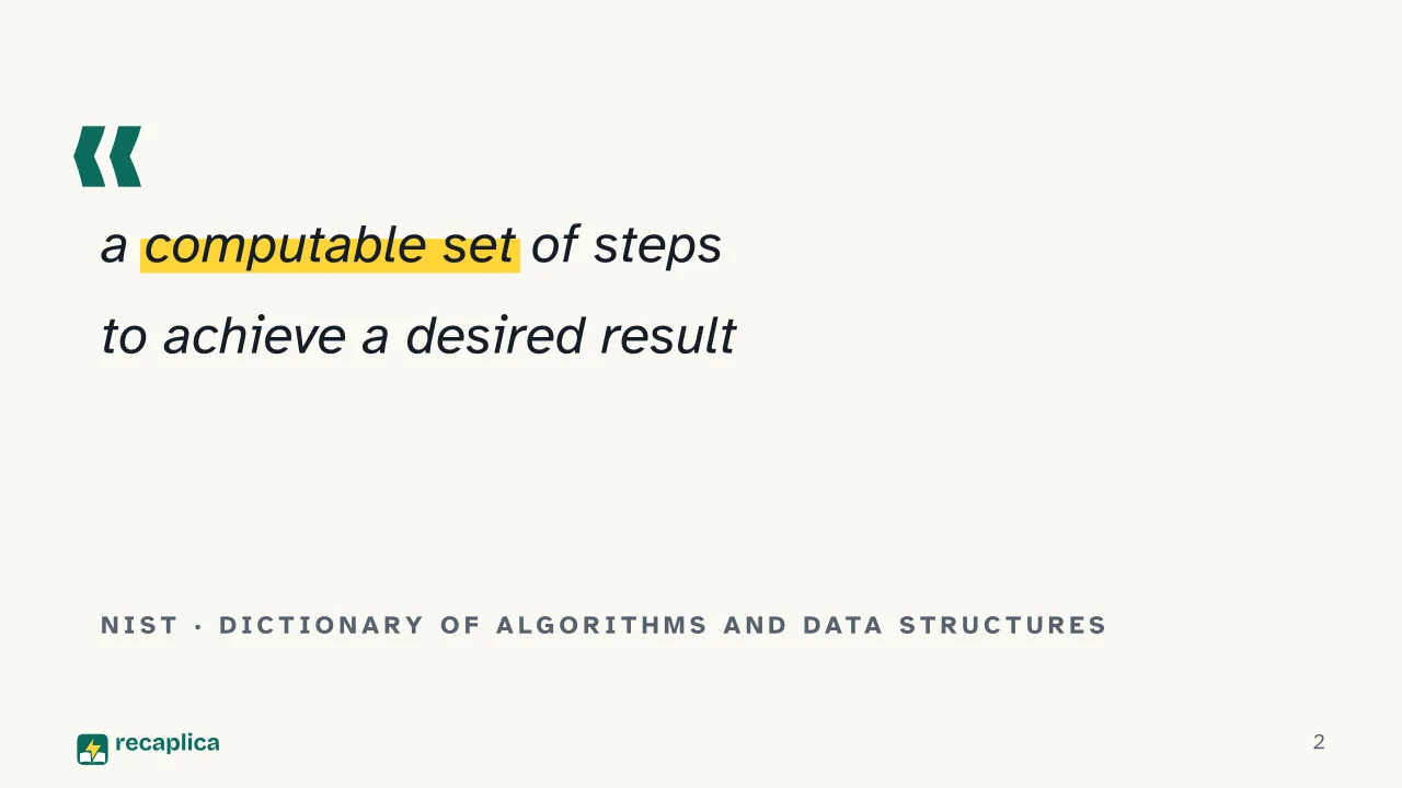 Slide 2 of the presentation on The algorithm: NIST · Dictionary of Algorithms and Data Structures