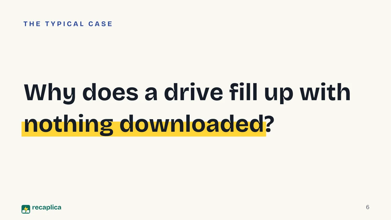 Slide 6 of the presentation on Clean Junk Files from PC and Mac: Why does a drive fill up with nothing downloaded?