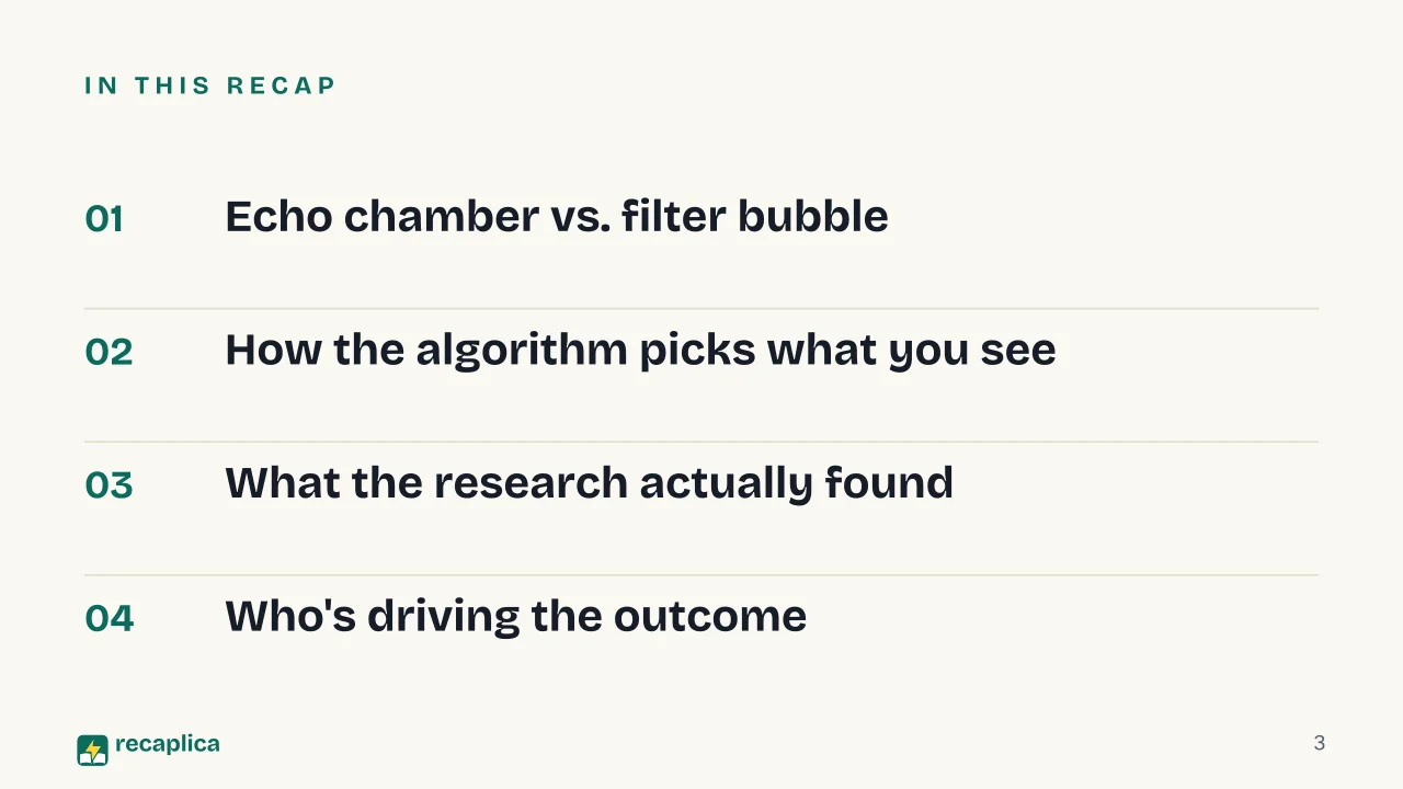 Slide 3 of the presentation on Echo Chamber: In this Recap