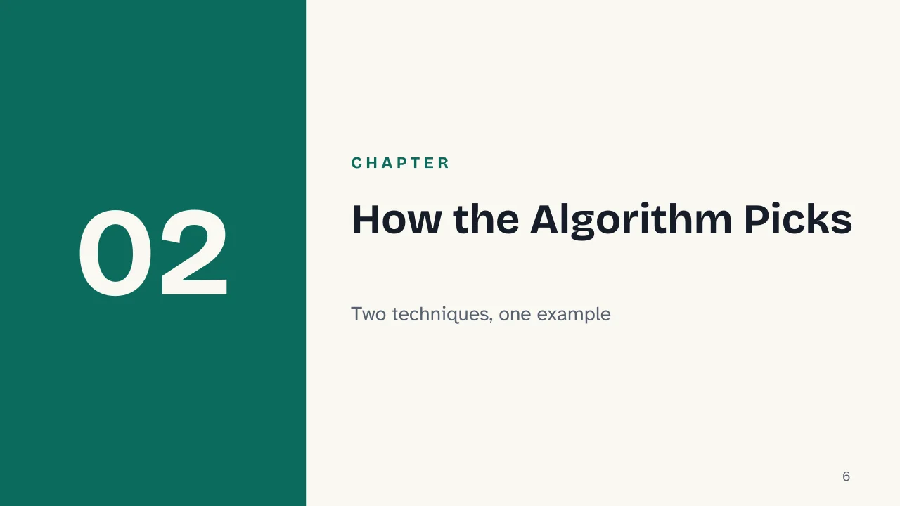 Slide 6 of the presentation on Echo Chamber: Chapter 02: How the Algorithm Picks