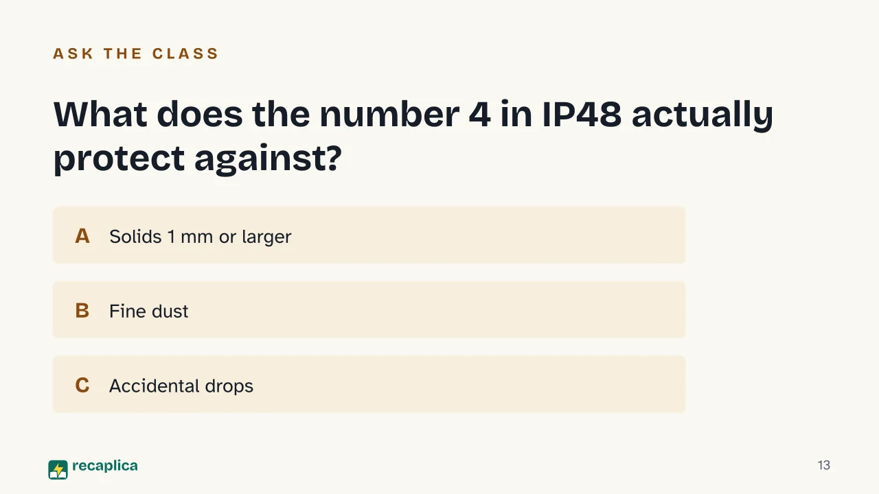 Slide 13 of the presentation on Foldable Smartphones: What does the number 4 in IP48 actually protect against?