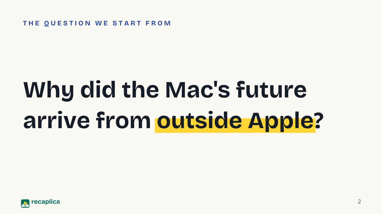Slide 2 of the presentation on The History of Mac OS and macOS: Why did the Mac's future arrive from outside Apple?