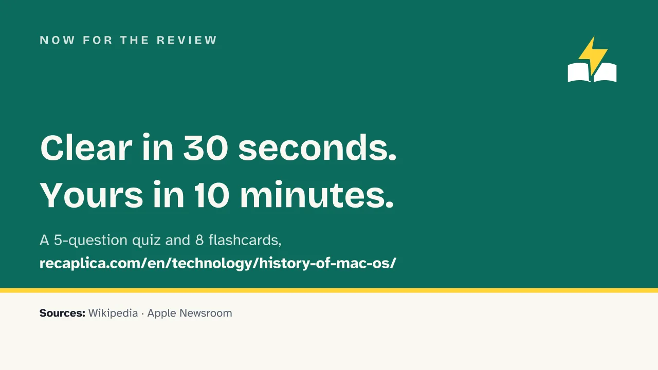 Slide 18 of the presentation on The History of Mac OS and macOS: Now for the review