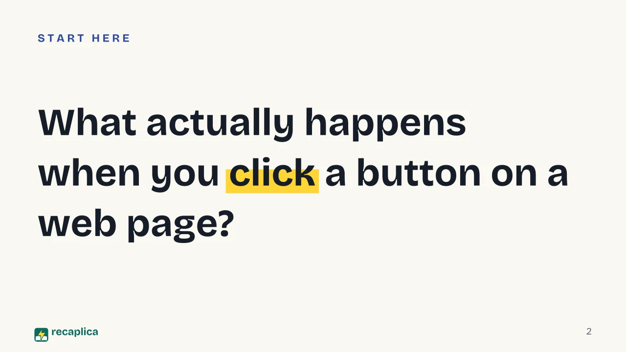 Slide 2 of the presentation on What is JavaScript? The language that outgrew the browser: What actually happens when you click a button on a web page?