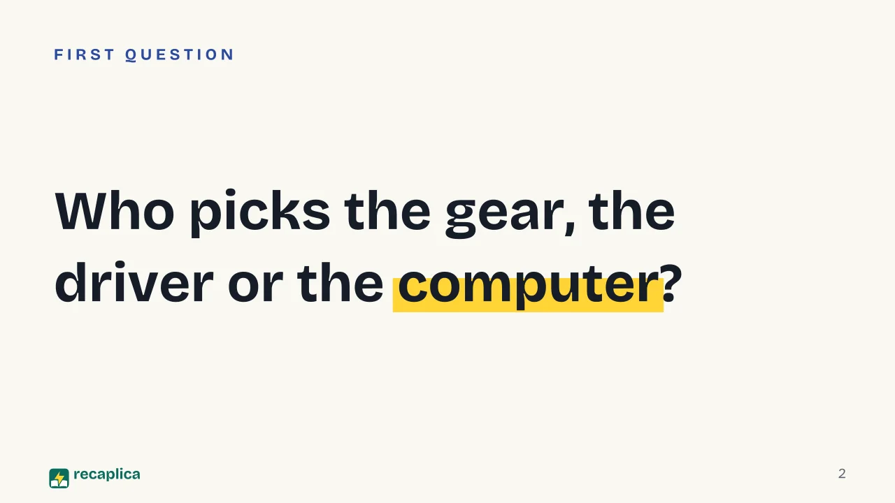 Slide 2 of the presentation on Manual vs. Automatic Transmission: Who picks the gear, the driver or the computer?