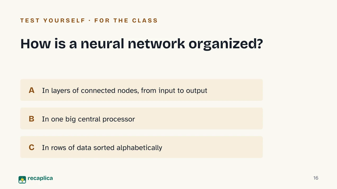 Slide 16 of the presentation on Neural networks: How is a neural network organized?