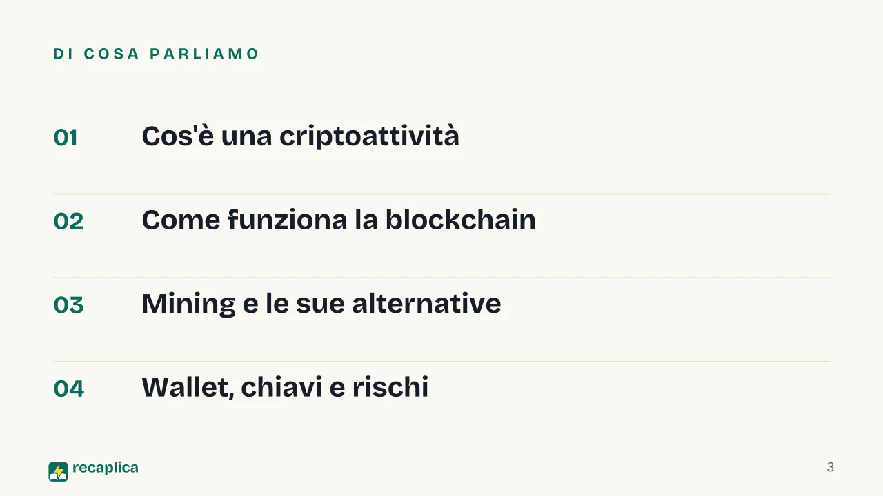 Slide 3 della presentazione su Criptovalute: Di cosa parliamo
