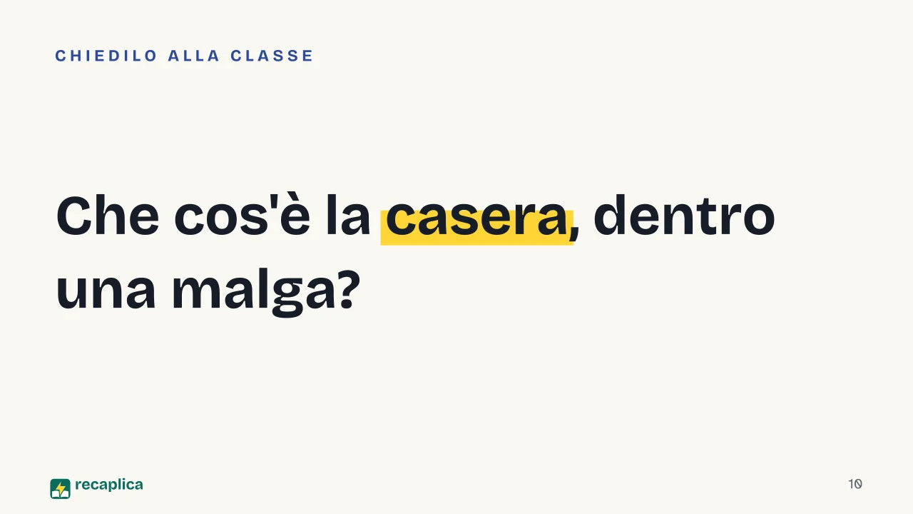 Slide 10 della presentazione su Malghe di montagna: Che cos'è la casera, dentro una malga?
