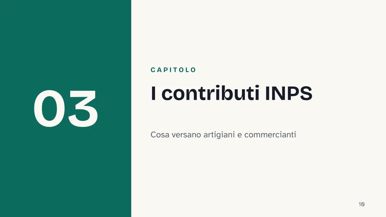 Slide 10 della presentazione su Partita IVA forfettaria: Capitolo 03: I contributi INPS