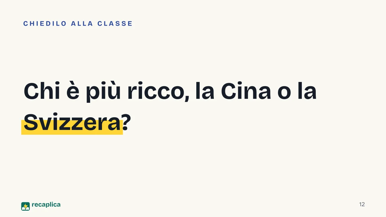 Slide 12 della presentazione su Il PIL: Chi è più ricco, la Cina o la Svizzera?