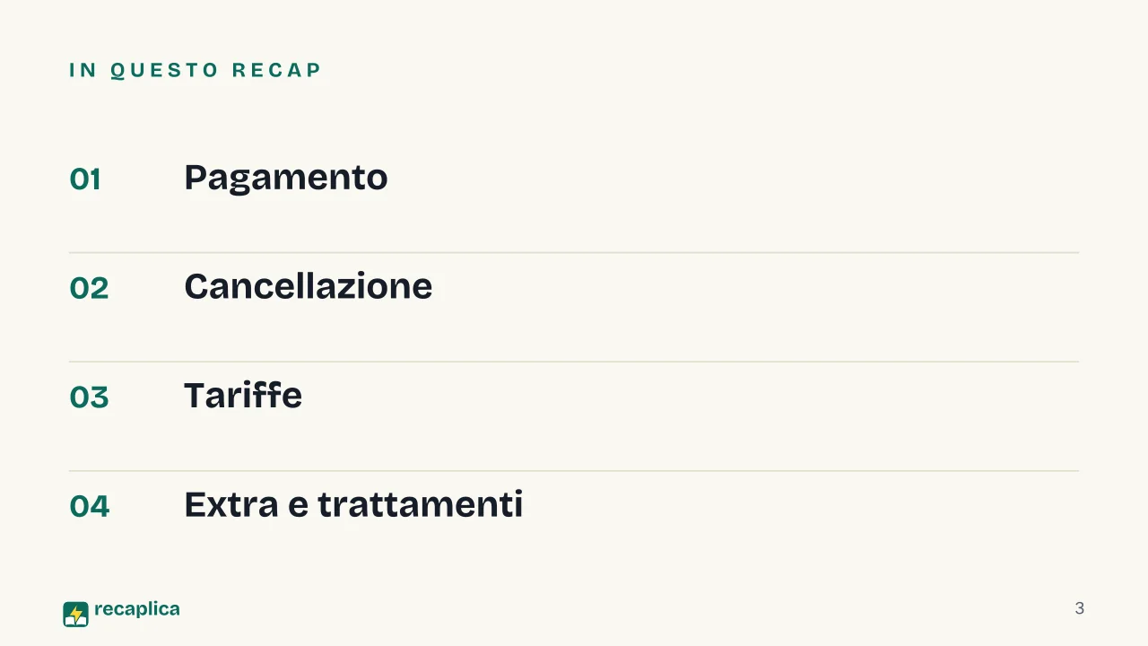 Slide 3 della presentazione su Prenotazione alberghiera: In questo Recap