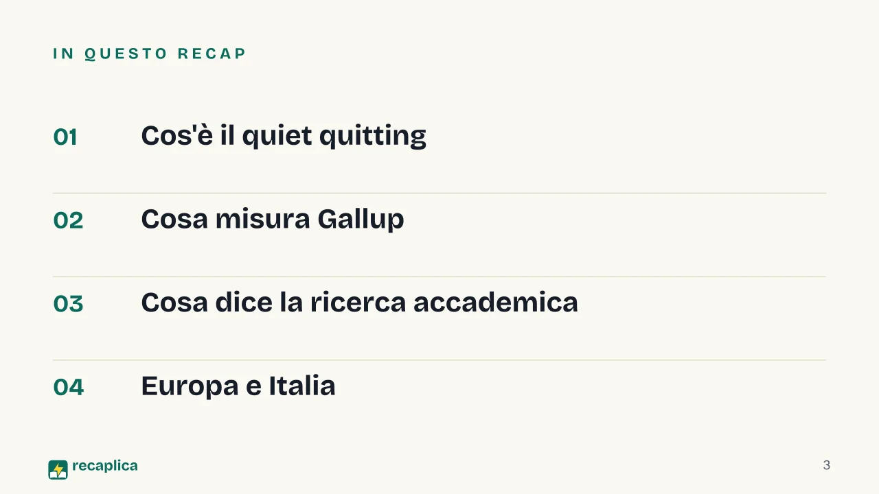 Slide 3 della presentazione su Quiet quitting: In questo Recap
