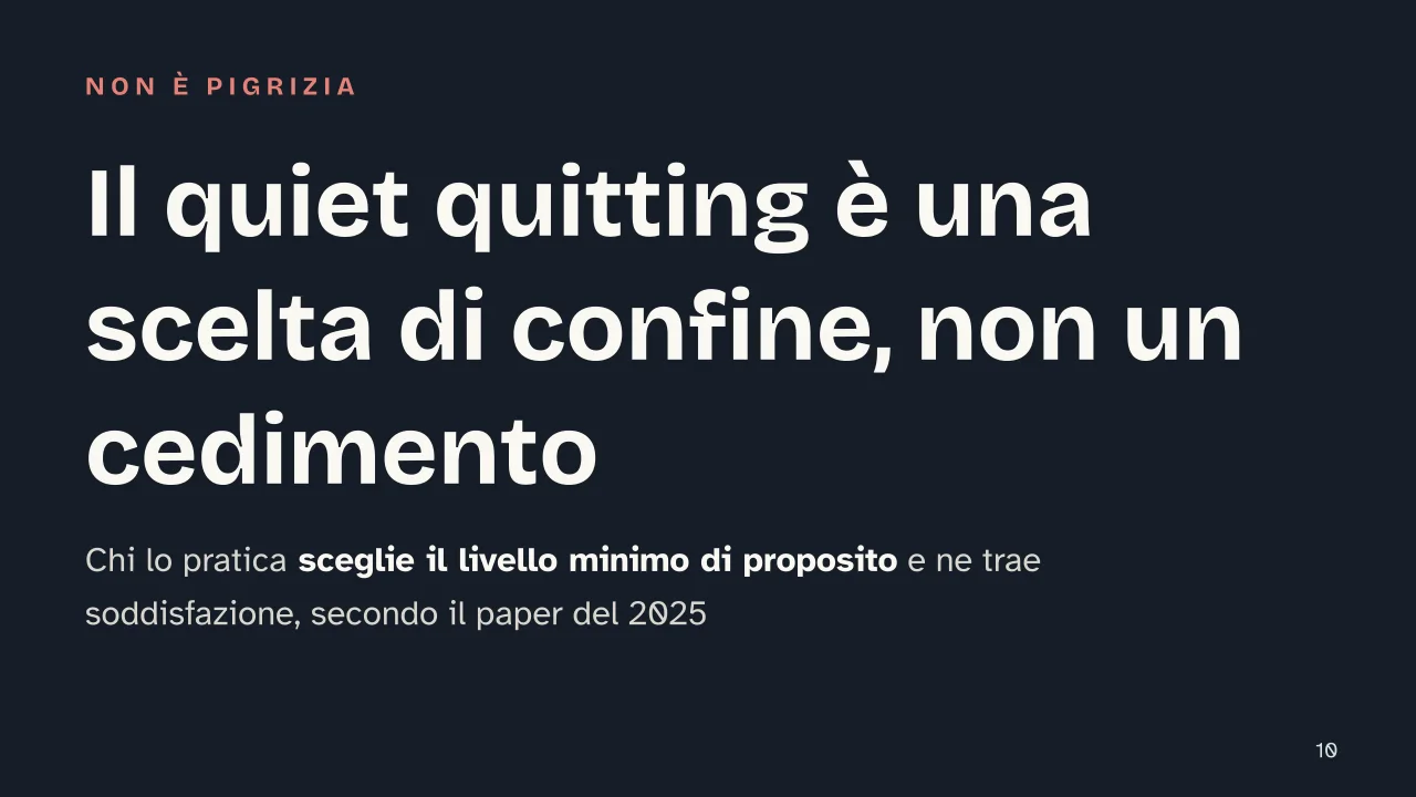 Slide 10 della presentazione su Quiet quitting: Il quiet quitting è una scelta di confine, non un cedimento