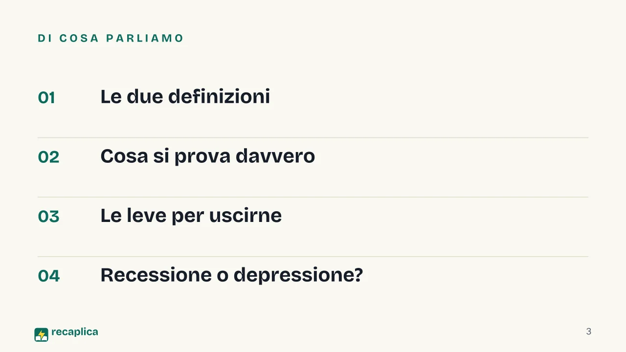 Slide 3 della presentazione su La recessione: Di cosa parliamo