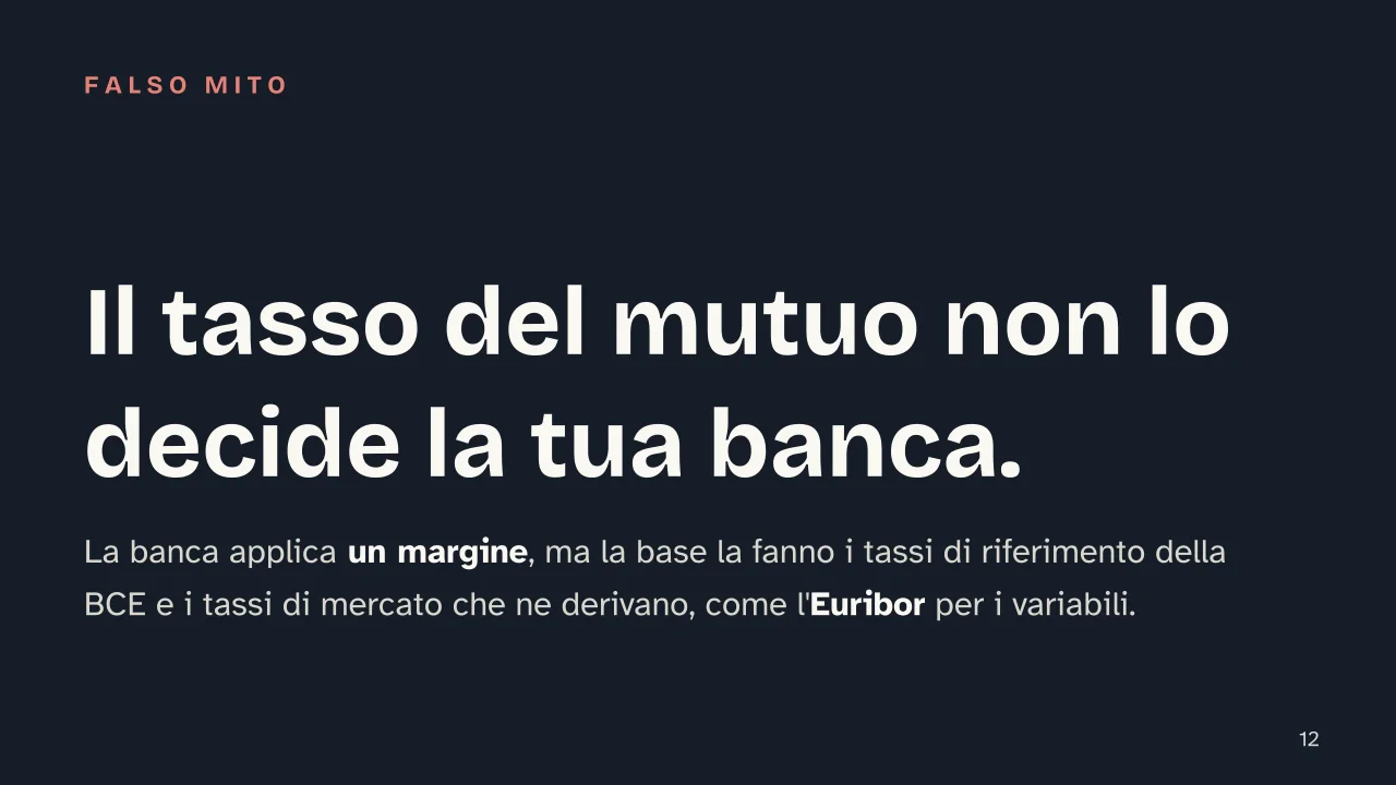 Slide 12 della presentazione su I tassi di interesse: Il tasso del mutuo non lo decide la tua banca.