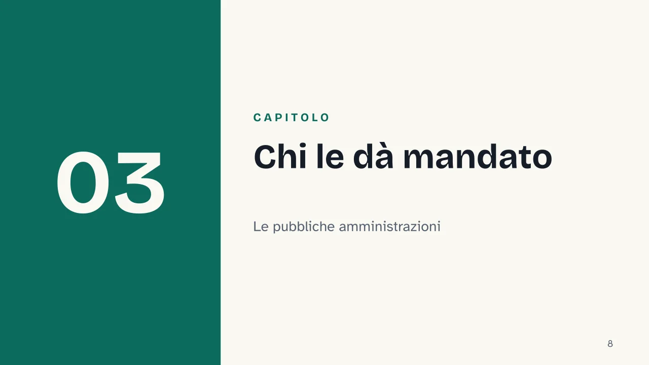 Slide 8 della presentazione su ARAN, l'agenzia dei contratti dei dipendenti pubblici: Capitolo 03: Chi le dà mandato