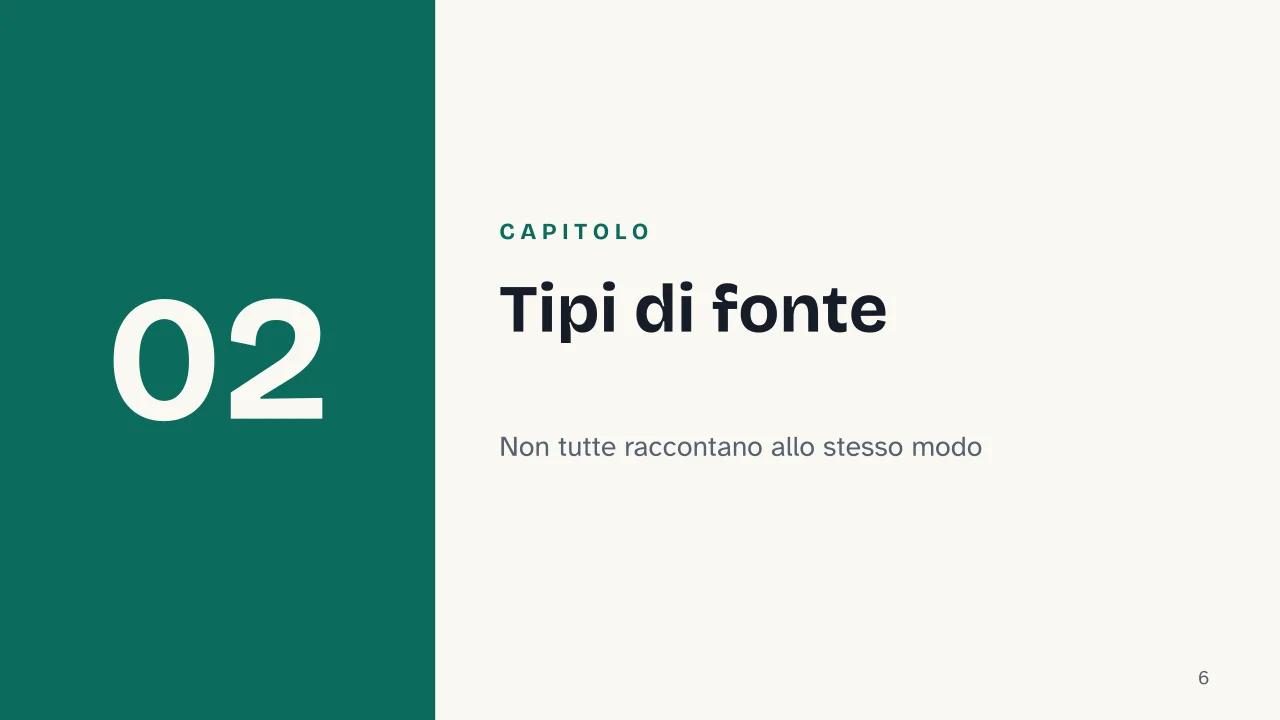 Slide 6 della presentazione su Fonti attendibili per una ricerca scolastica: Capitolo 02: Tipi di fonte