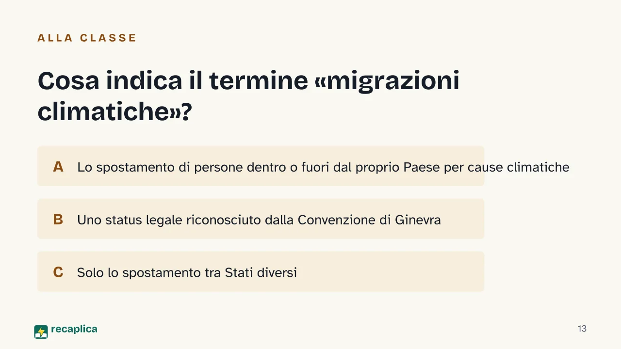 Slide 13 della presentazione su Migrazioni climatiche: Cosa indica il termine «migrazioni climatiche»?
