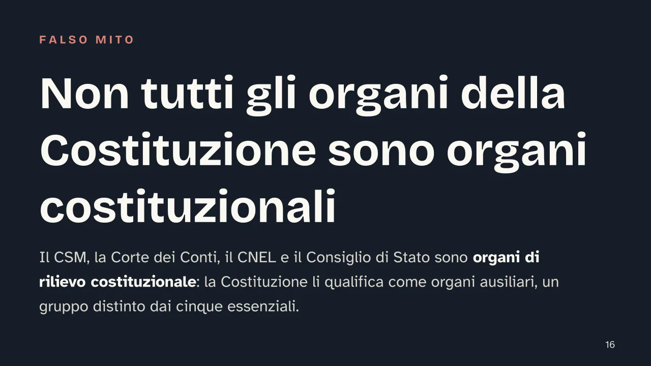 Slide 16 della presentazione su Organi costituzionali: Non tutti gli organi della Costituzione sono organi costituzionali