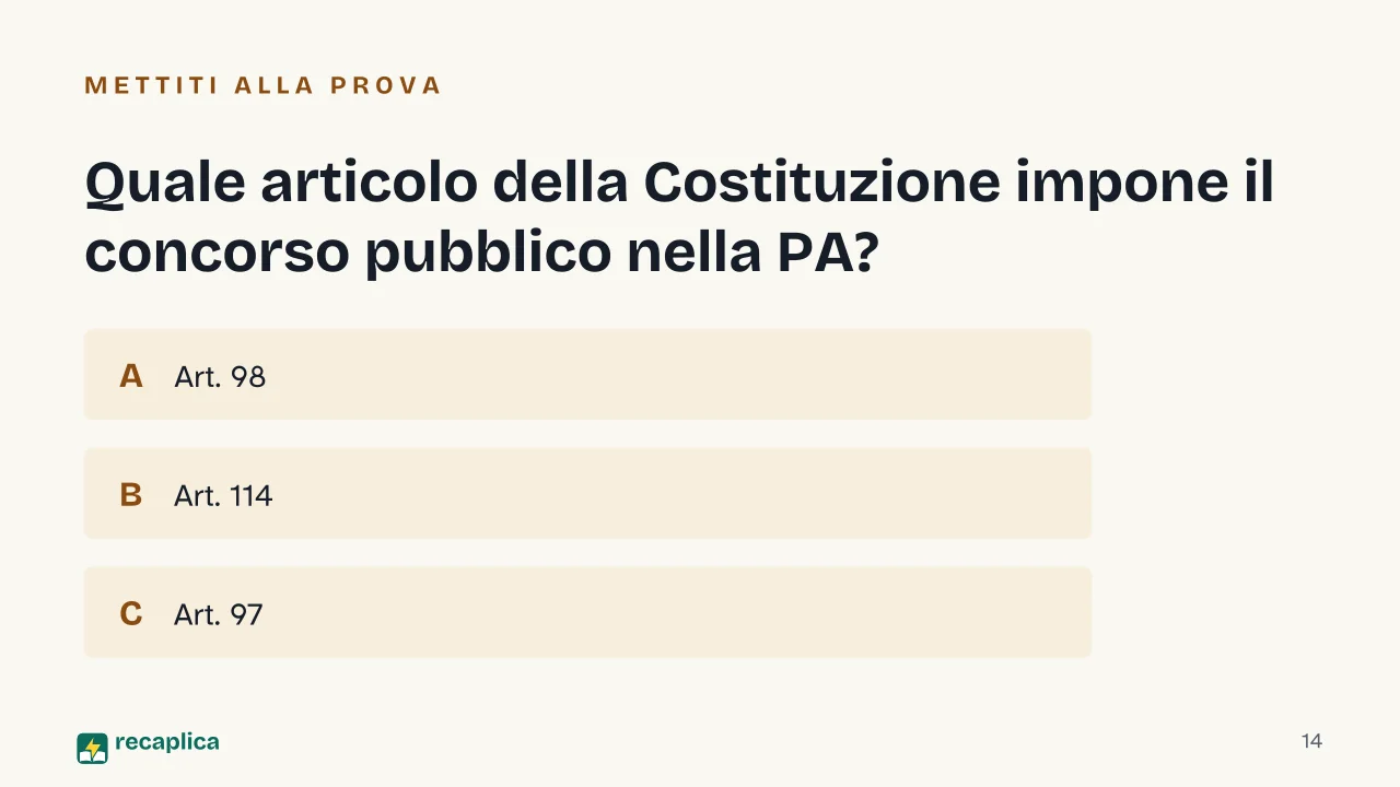 Slide 14 della presentazione su Amministrazione pubblica: Quale articolo della Costituzione impone il concorso pubblico nella PA?