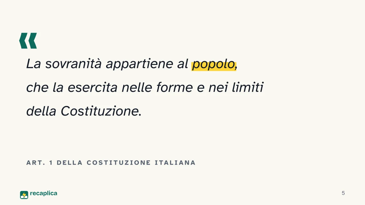 Slide 5 della presentazione su Sovranità popolare e cittadinanza: Art. 1 della Costituzione italiana