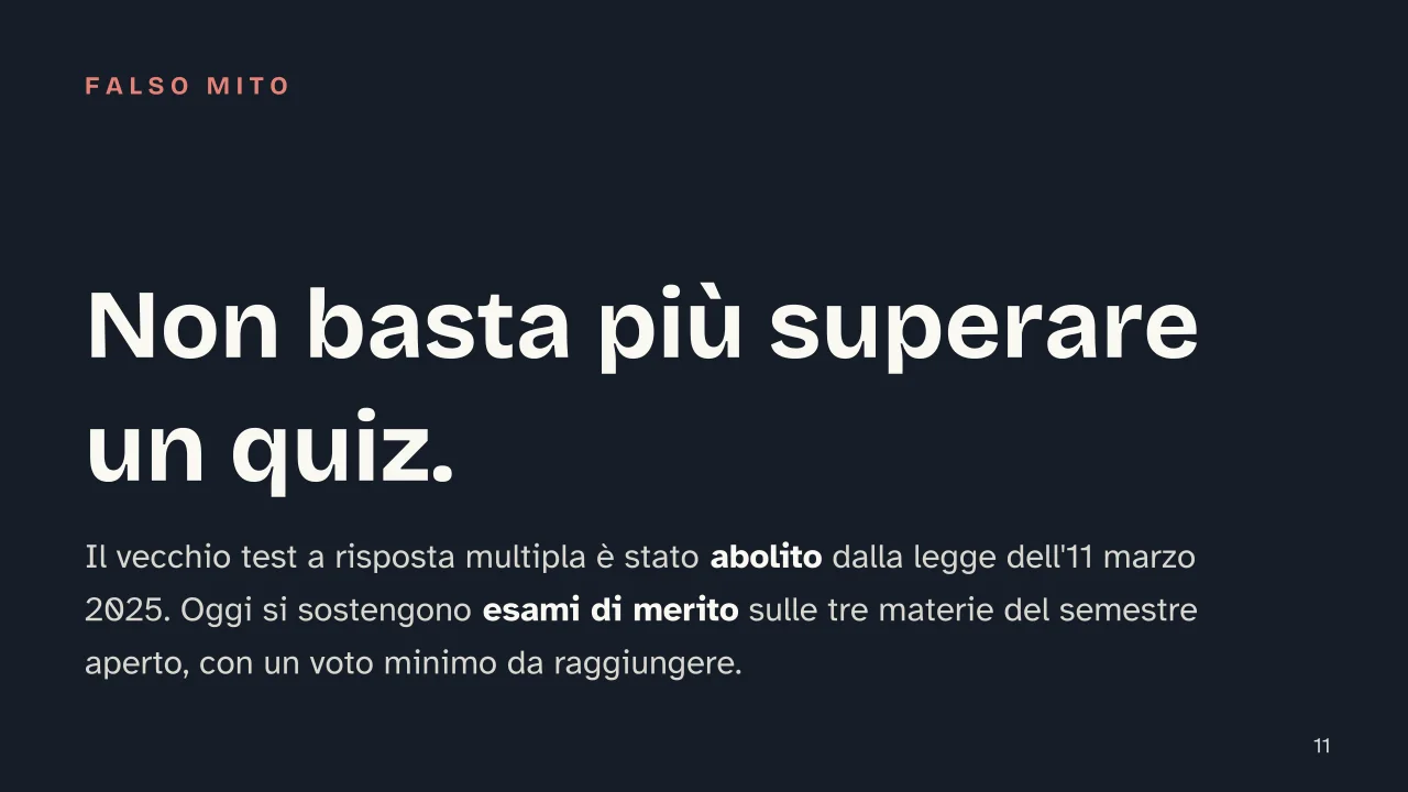 Slide 11 della presentazione su Test di Medicina: Non basta più superare un quiz.