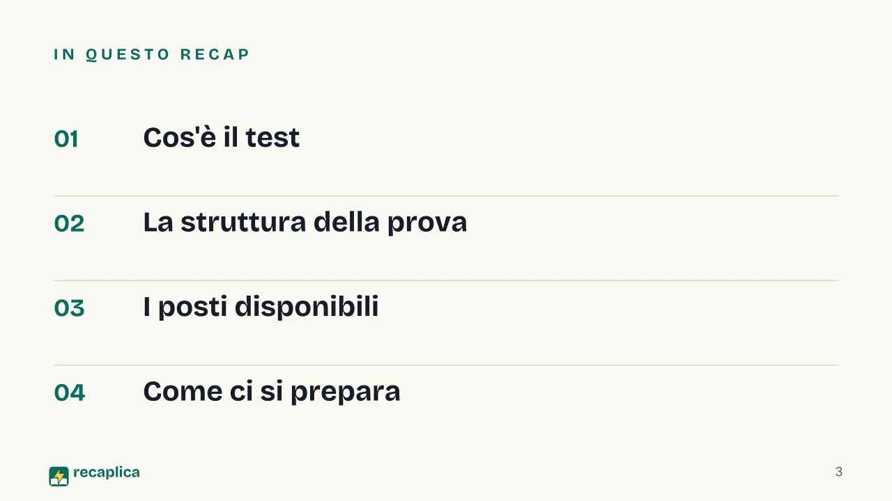 Slide 3 della presentazione su Test Professioni Sanitarie: In questo Recap