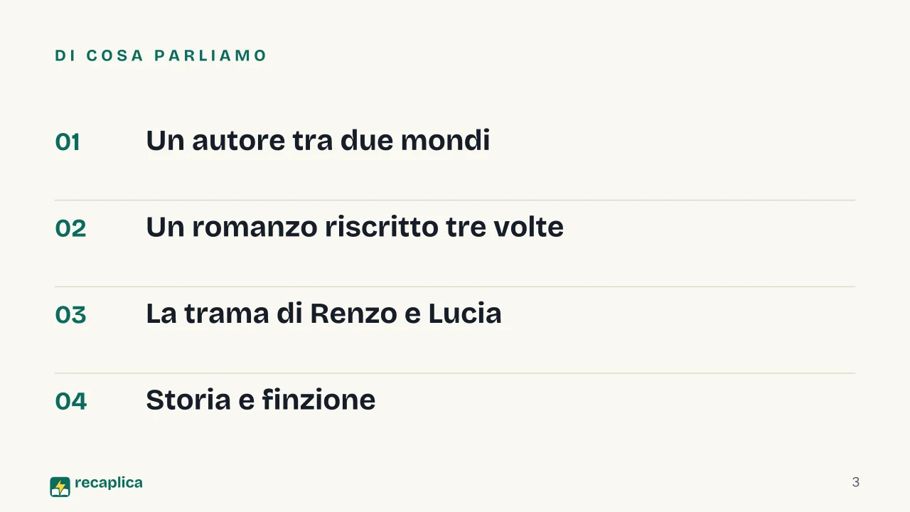 Slide 3 della presentazione su Alessandro Manzoni e I Promessi Sposi: Di cosa parliamo
