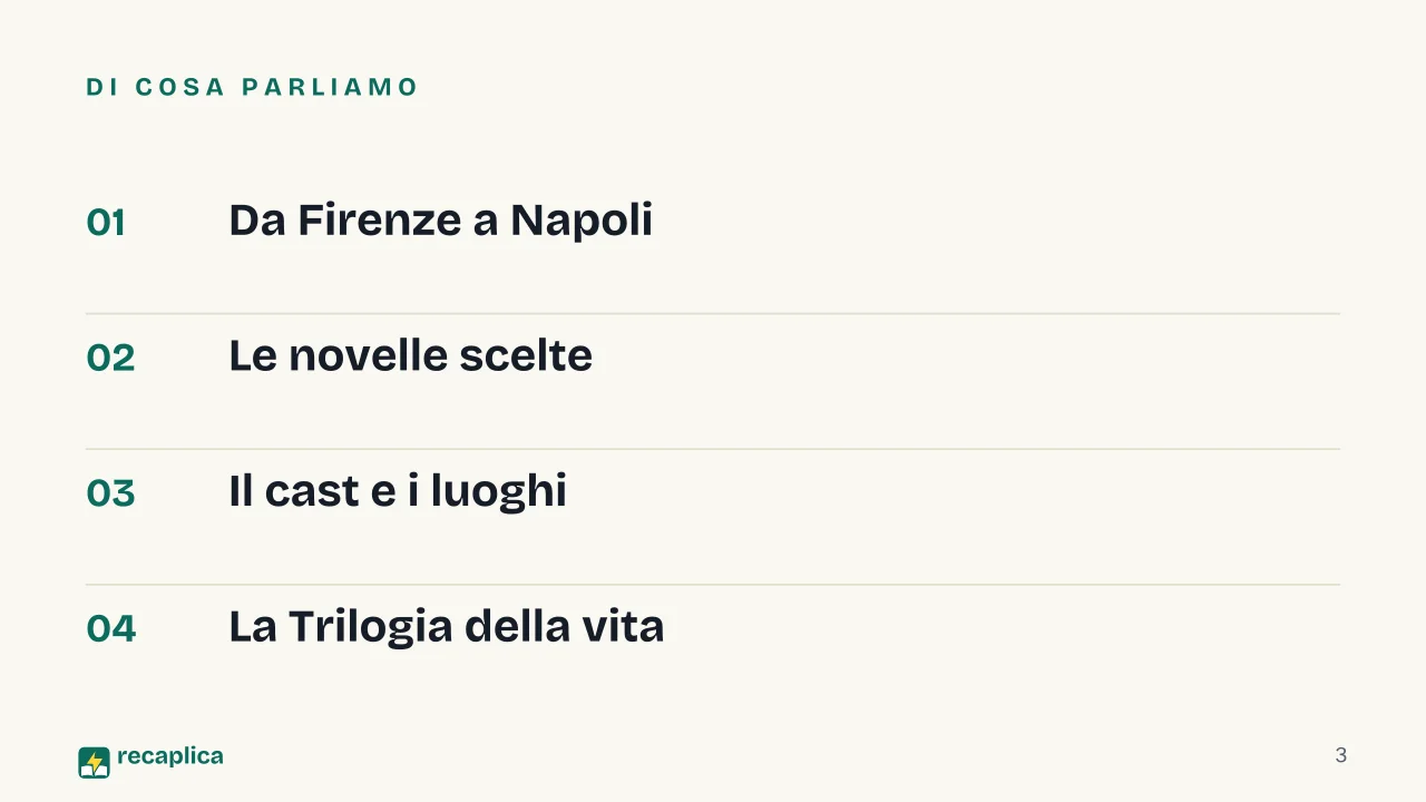 Slide 3 della presentazione su Il Decameron di Pasolini: Di cosa parliamo