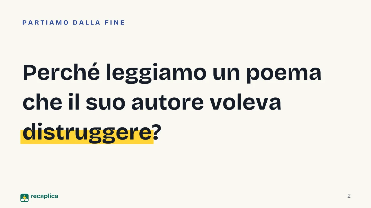 Slide 2 della presentazione su Eneide di Virgilio: Perché leggiamo un poema che il suo autore voleva distruggere?