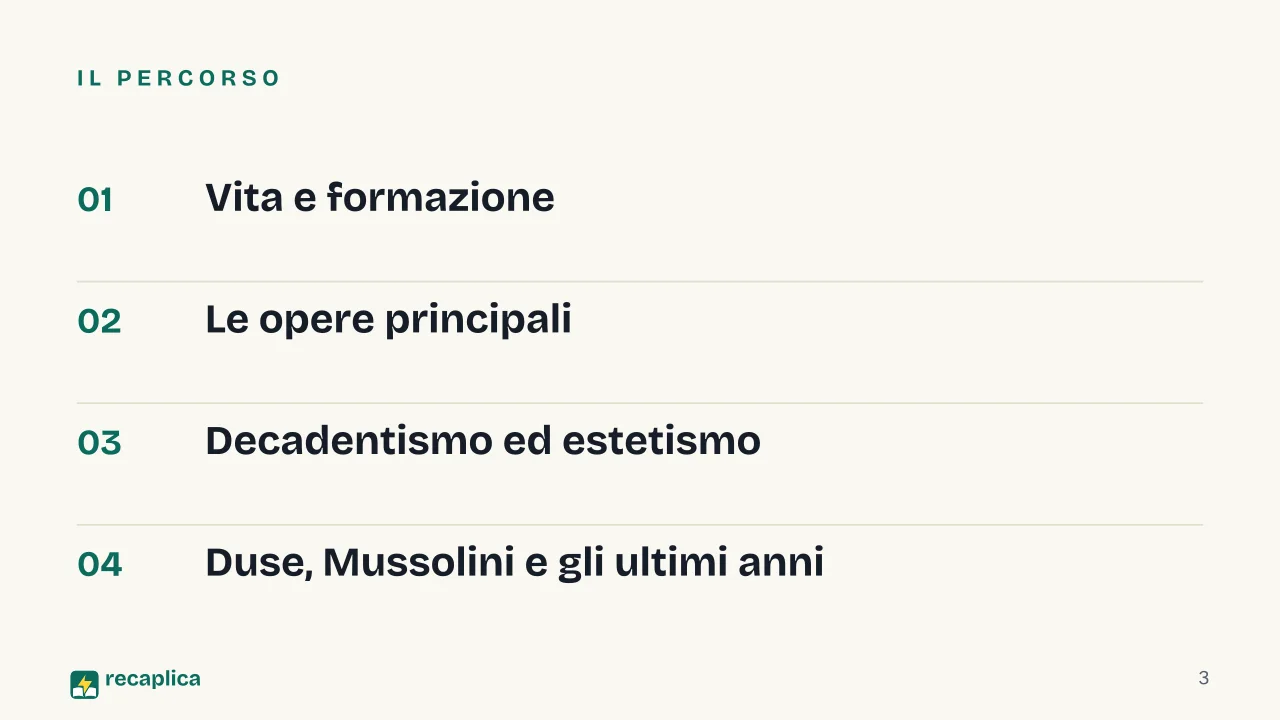 Slide 3 della presentazione su Gabriele D'Annunzio: Il percorso