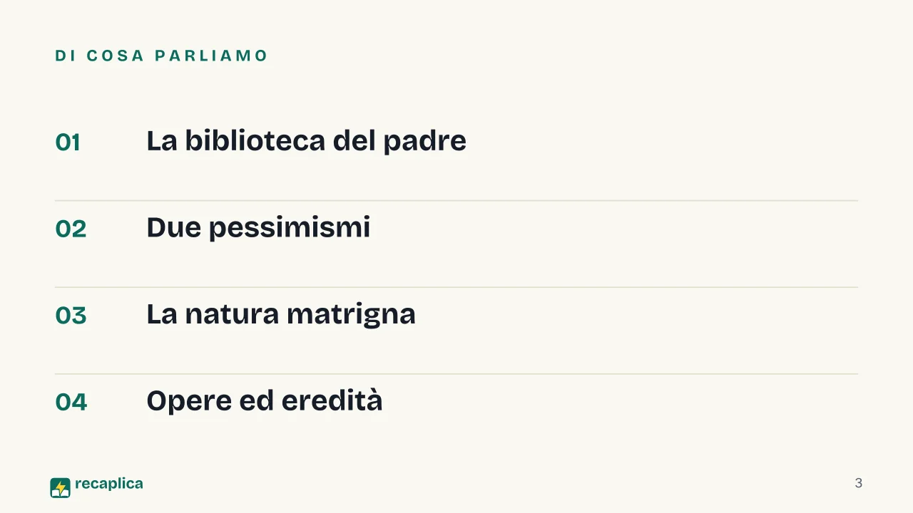 Slide 3 della presentazione su Giacomo Leopardi: Di cosa parliamo