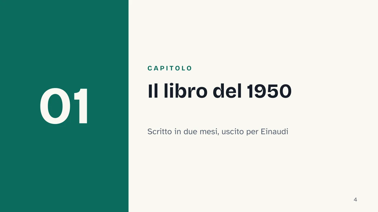 Slide 4 della presentazione su La luna e i falò di Cesare Pavese: Capitolo 01: Il libro del 1950