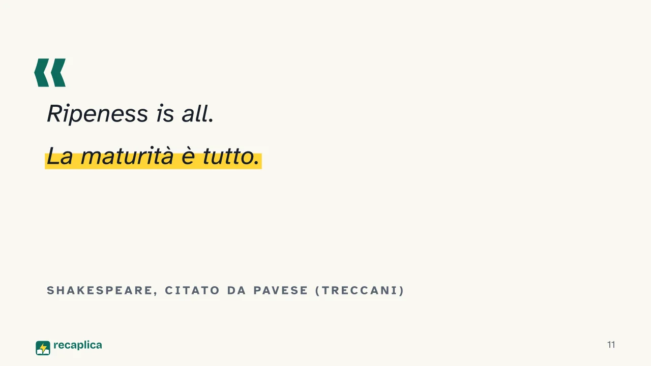 Slide 11 della presentazione su La luna e i falò di Cesare Pavese: Shakespeare, citato da Pavese (Treccani)