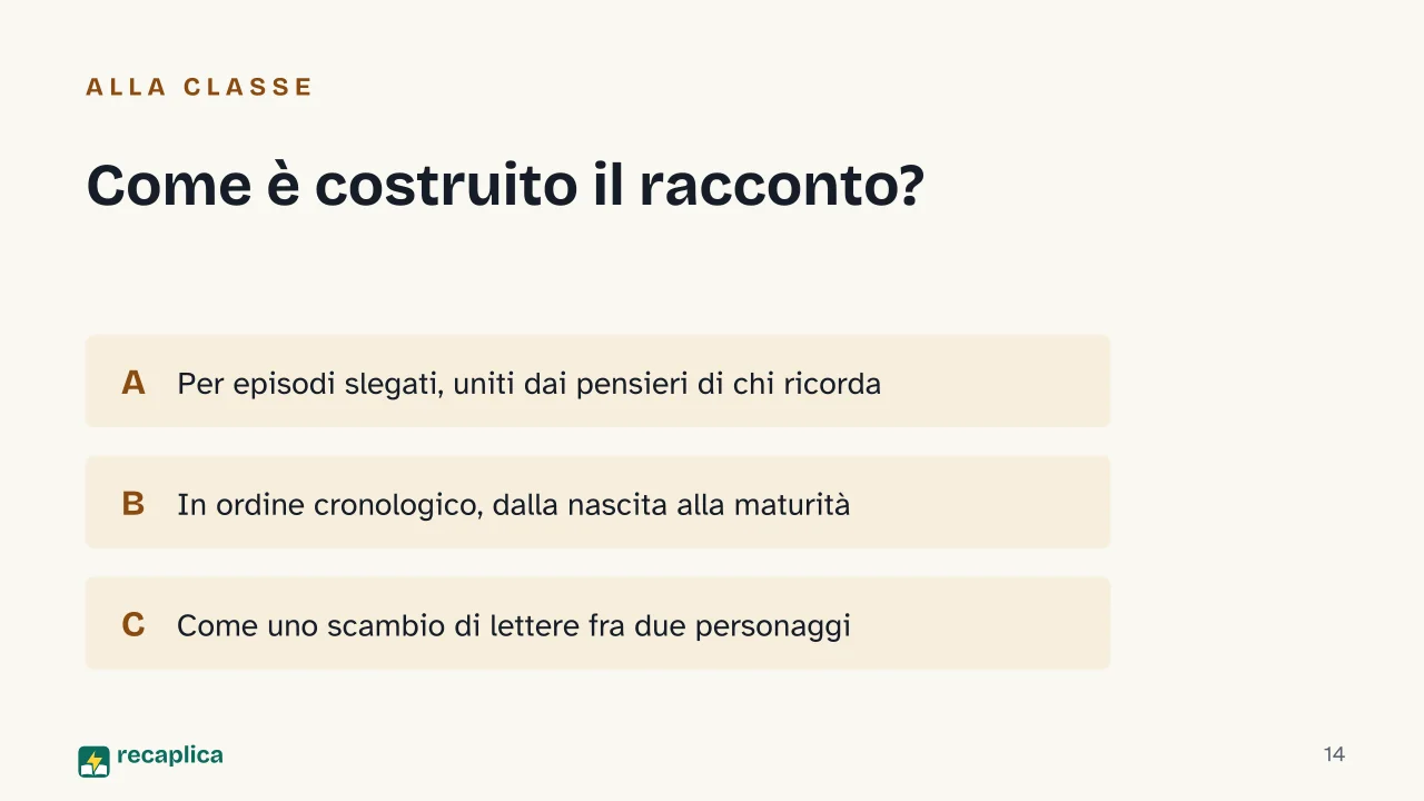 Slide 14 della presentazione su La luna e i falò di Cesare Pavese: Come è costruito il racconto?