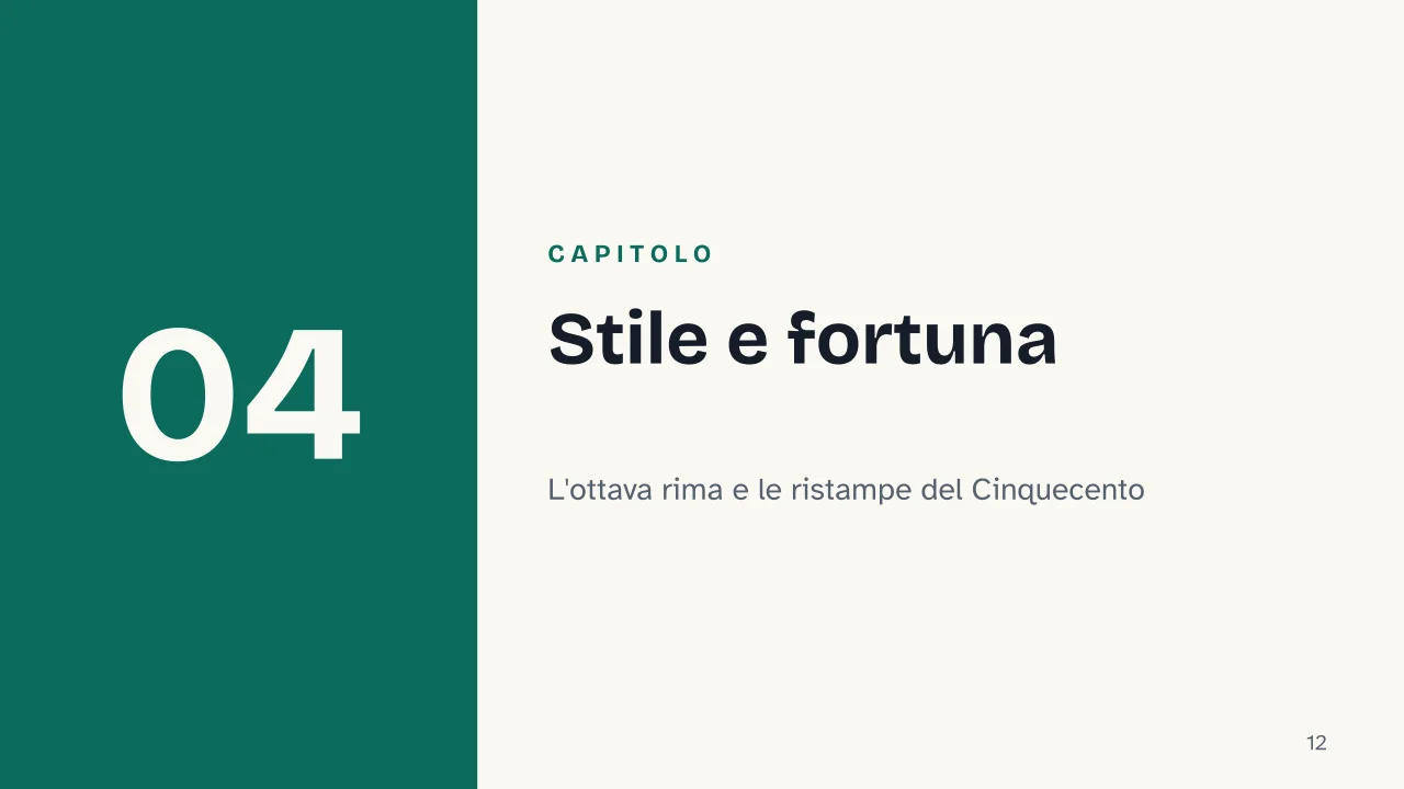 Slide 12 della presentazione su Orlando Furioso: Capitolo 04: Stile e fortuna