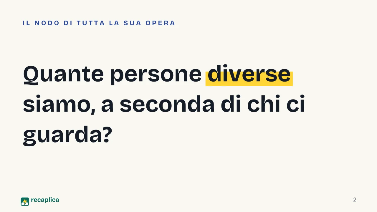 Slide 2 della presentazione su Luigi Pirandello: Quante persone diverse siamo, a seconda di chi ci guarda?