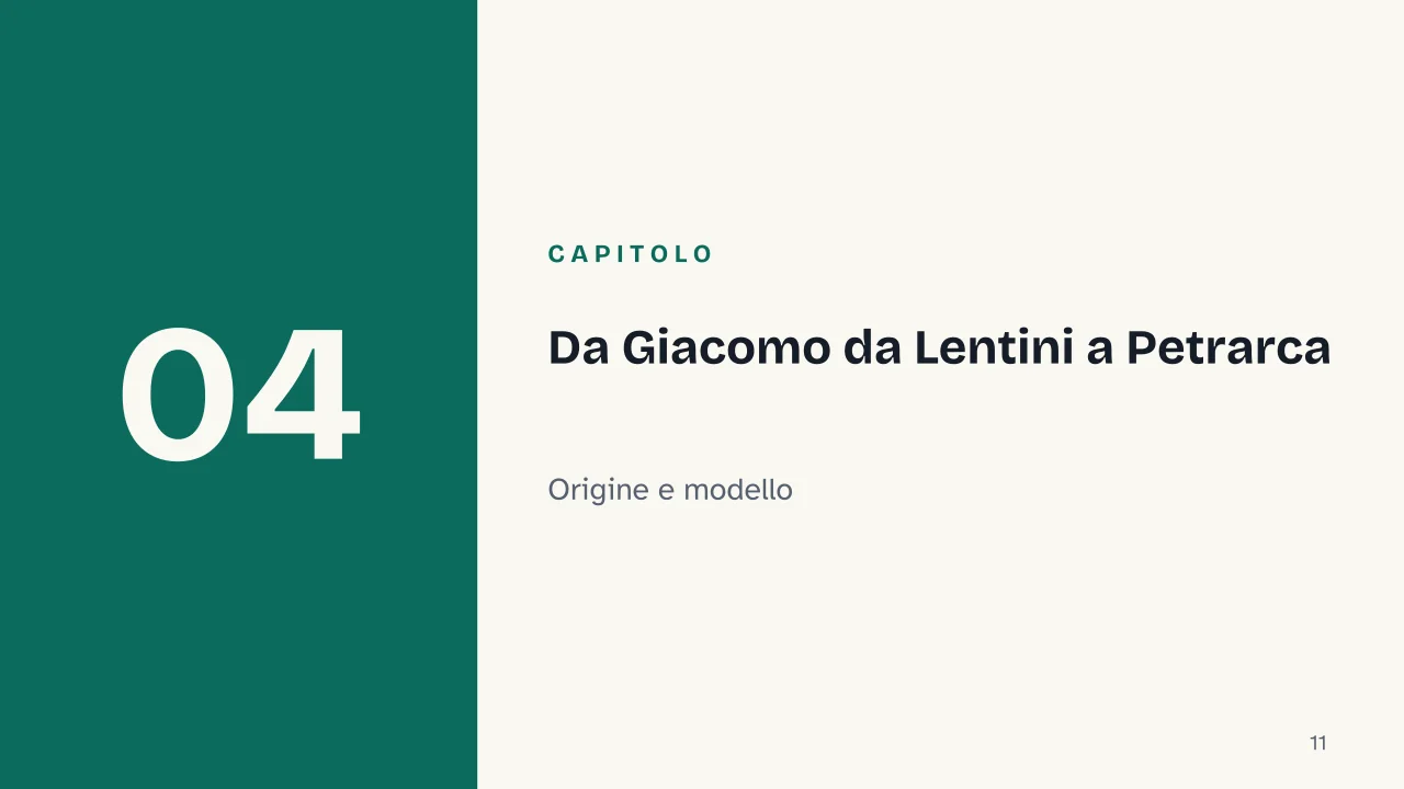 Slide 11 della presentazione su Sonetto: Capitolo 04: Da Giacomo da Lentini a Petrarca