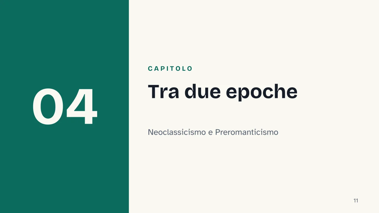 Slide 11 della presentazione su Ugo Foscolo: Capitolo 04: Tra due epoche