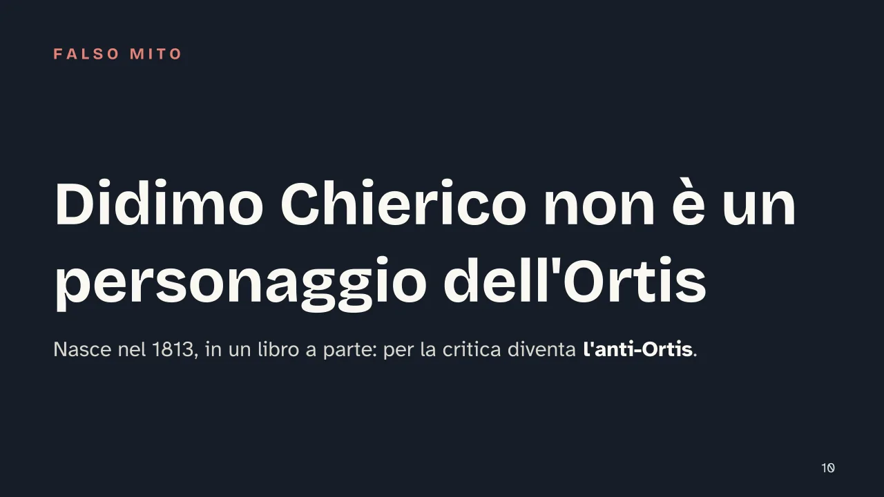 Slide 10 della presentazione su Le ultime lettere di Jacopo Ortis: Didimo Chierico non è un personaggio dell'Ortis