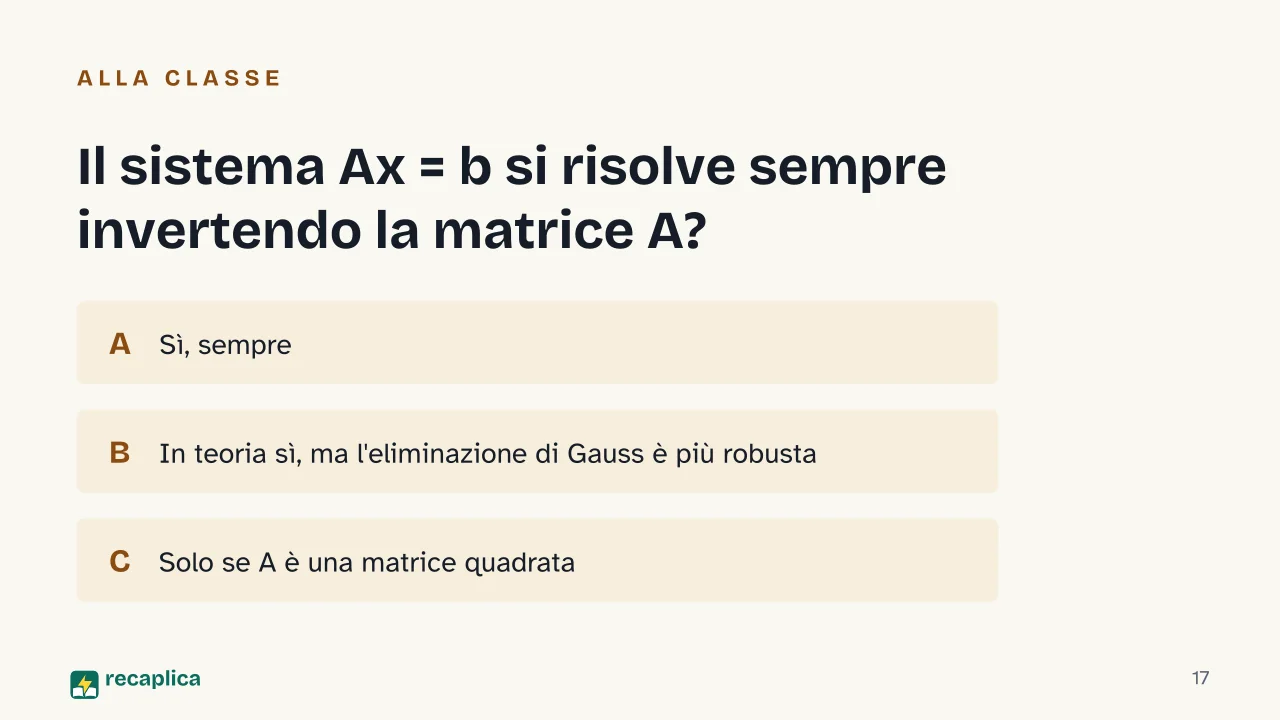 Slide 17 della presentazione su Algebra lineare: Il sistema Ax = b si risolve sempre invertendo la matrice A?