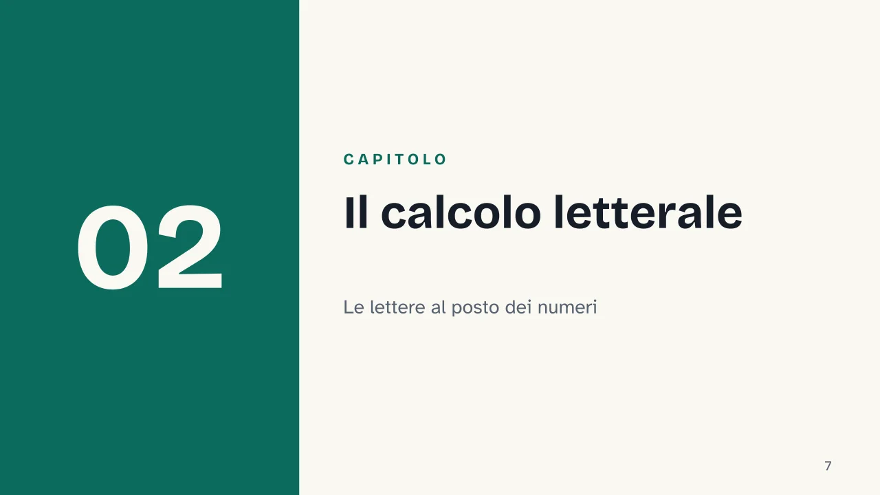 Slide 7 della presentazione su Algebra: Capitolo 02: Il calcolo letterale