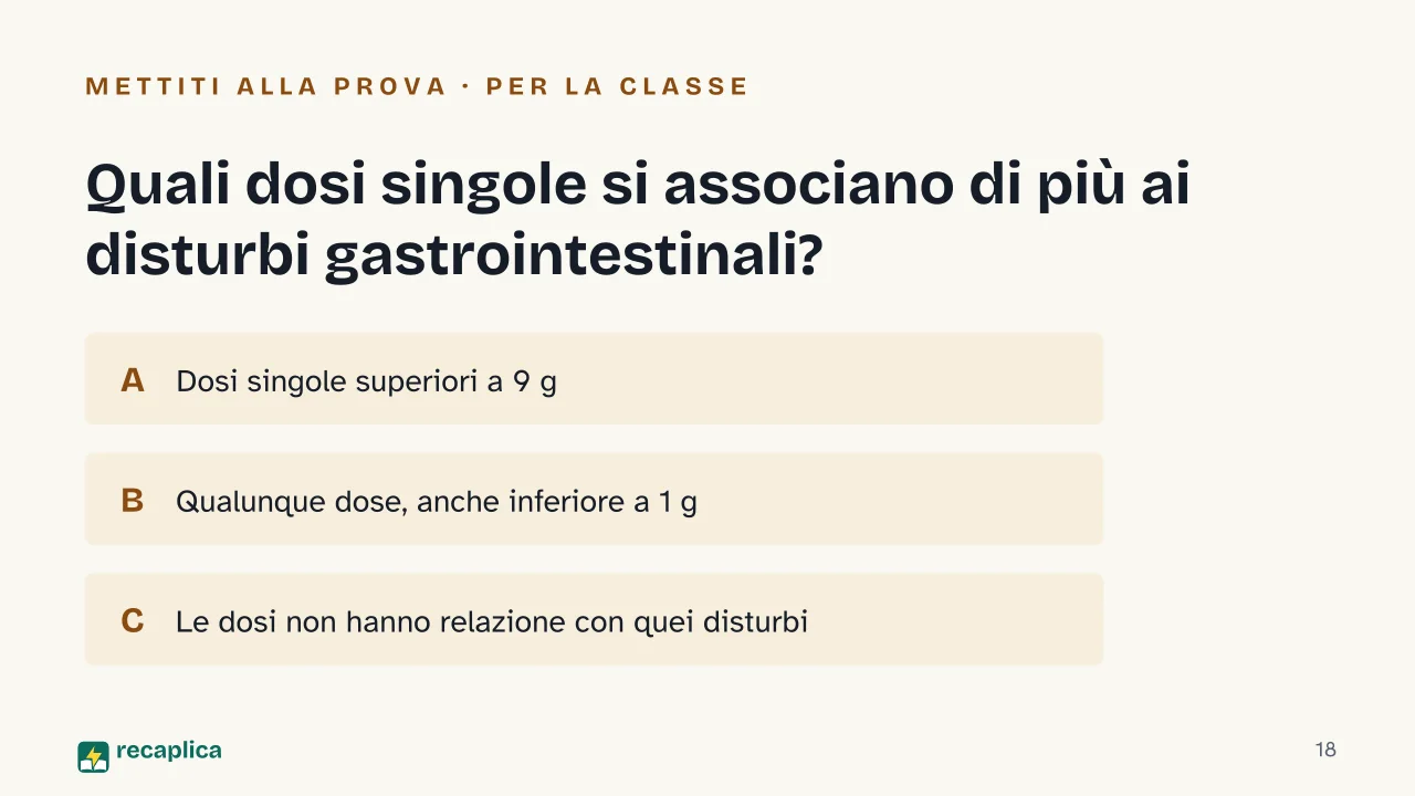 Slide 18 della presentazione su Arginina: Quali dosi singole si associano di più ai disturbi gastrointestinali?