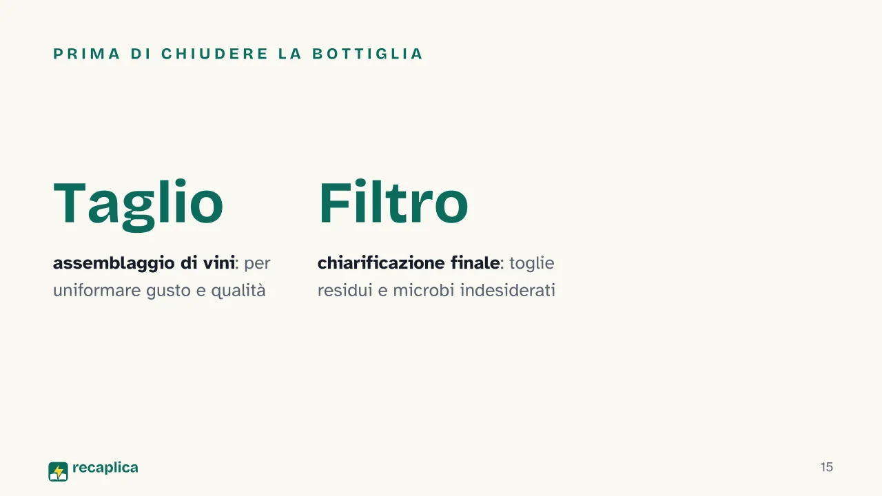 Slide 15 della presentazione su Come si produce il vino: Prima di chiudere la bottiglia