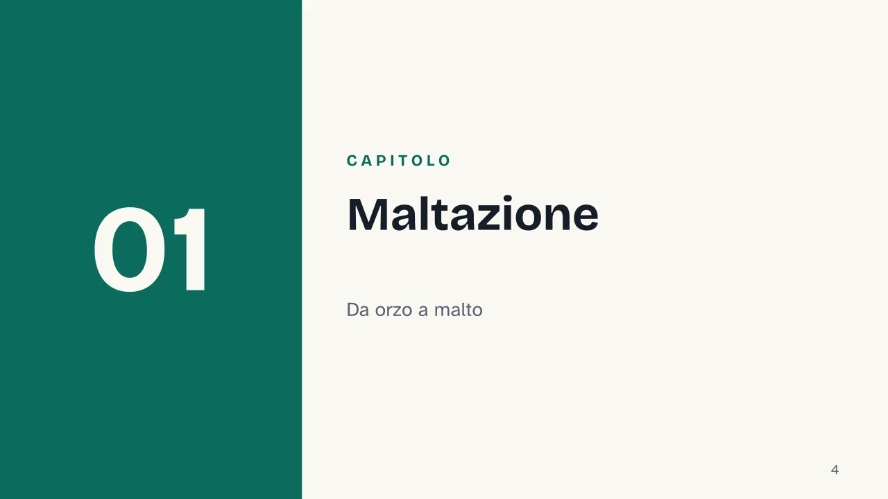 Slide 4 della presentazione su Come si produce la birra, dal malto alla fermentazione: Capitolo 01: Maltazione
