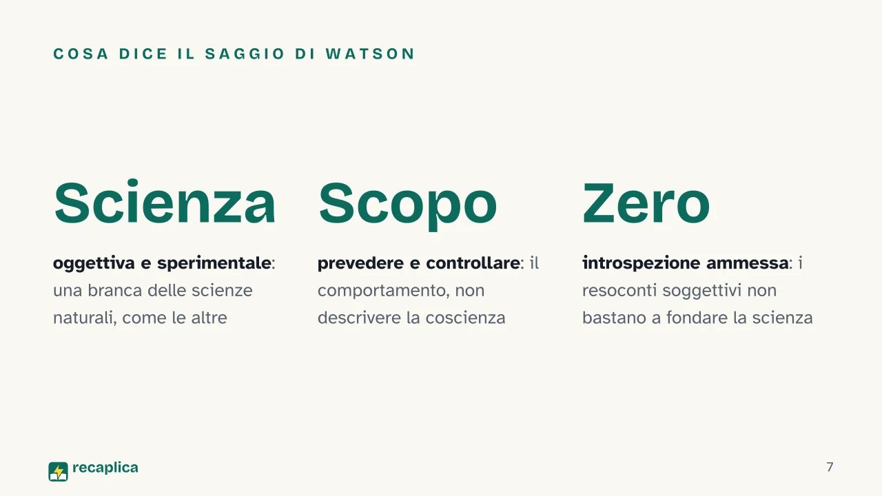 Slide 7 della presentazione su Comportamentismo: Cosa dice il saggio di Watson