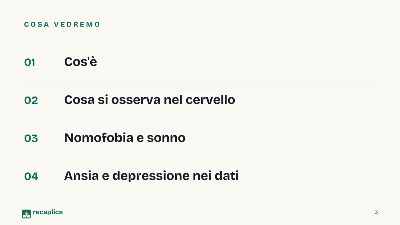 Slide 3 della presentazione su Dipendenza dal cellulare: Cosa vedremo