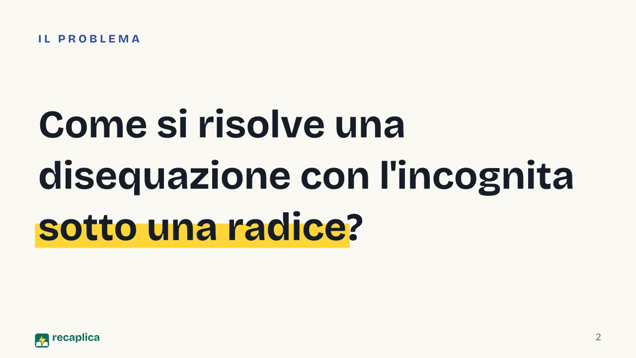 Slide 2 della presentazione su Disequazioni irrazionali: Come si risolve una disequazione con l'incognita sotto una radice?