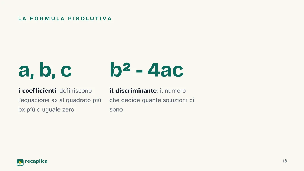 Slide 10 della presentazione su Equazioni: La formula risolutiva