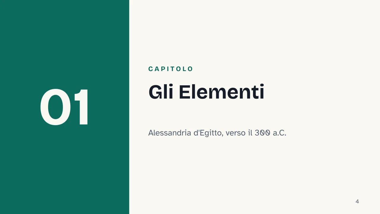 Slide 4 della presentazione su Geometria euclidea: Capitolo 01: Gli Elementi